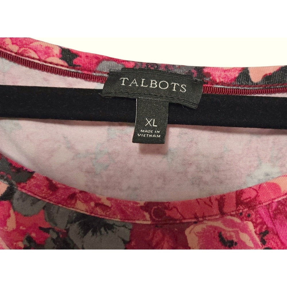 Talbot's Pink & Green Floral Scoop Neck Short Sleeve Knit Top, Sz XL - Picture 3 of 5